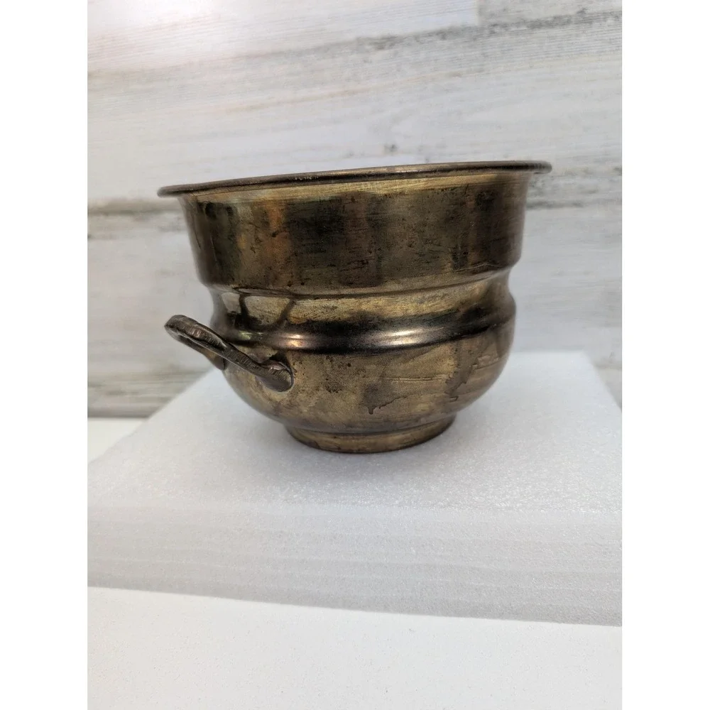 Vintage Solid Brass Two Handle Small Bowl Planter 4x5 In Made In India